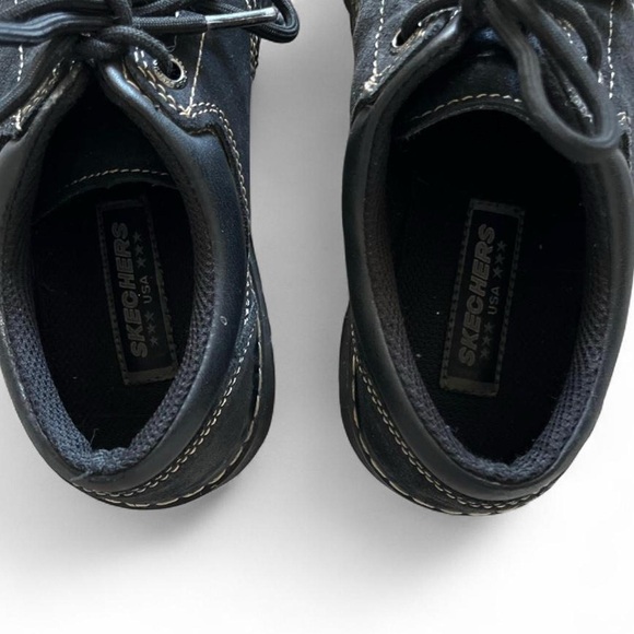 Skechers 90s Vintage Black Oxford Lace Up Chunky Heel Shoes - Picture 4 of 7